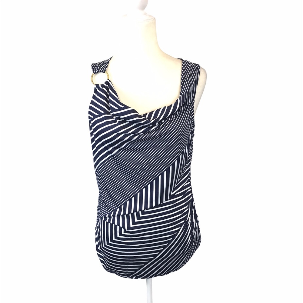 Robert Louise Striped Sleeveless Drapeneck‎ Blouse